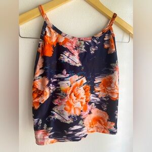 Betsey Johnson Performance Long Line Sports Bra Orange Floral Size Large Workout